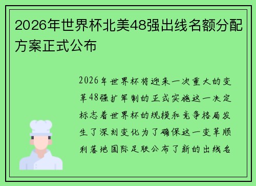 2026年世界杯北美48强出线名额分配方案正式公布 2026年世界杯北美48强出线名额分配方案正式公布